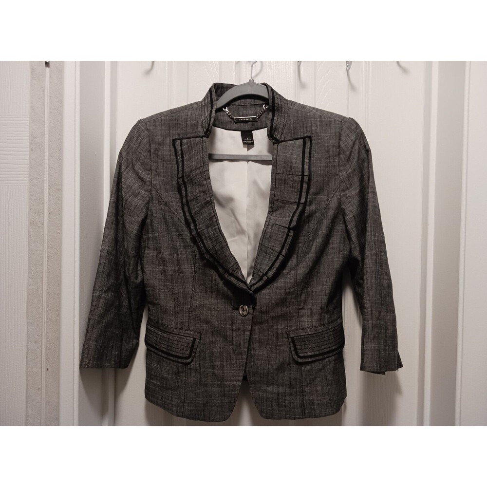 White House‎ Black Market Womens Gray Short Blazer Jacket Ruffle Size 6